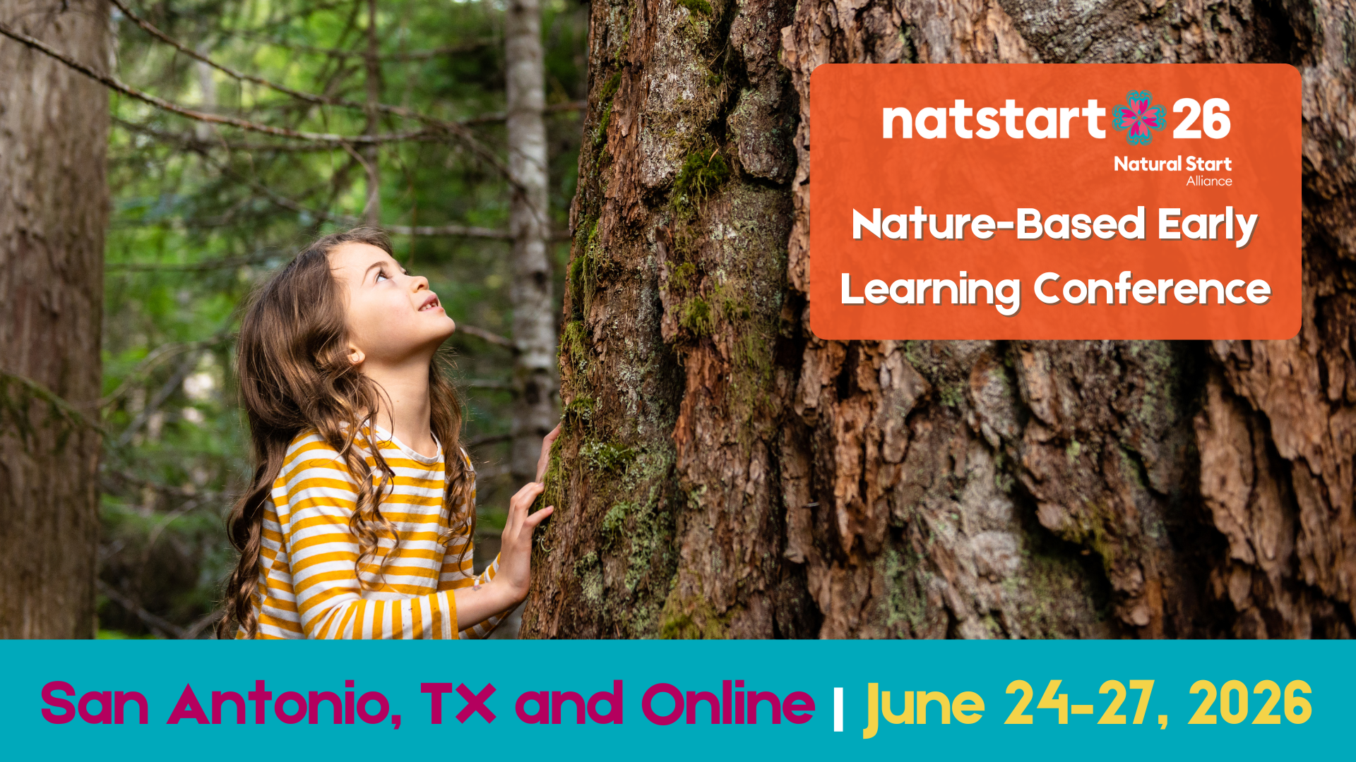 child looking up at tree -- promo graphic for natstart26